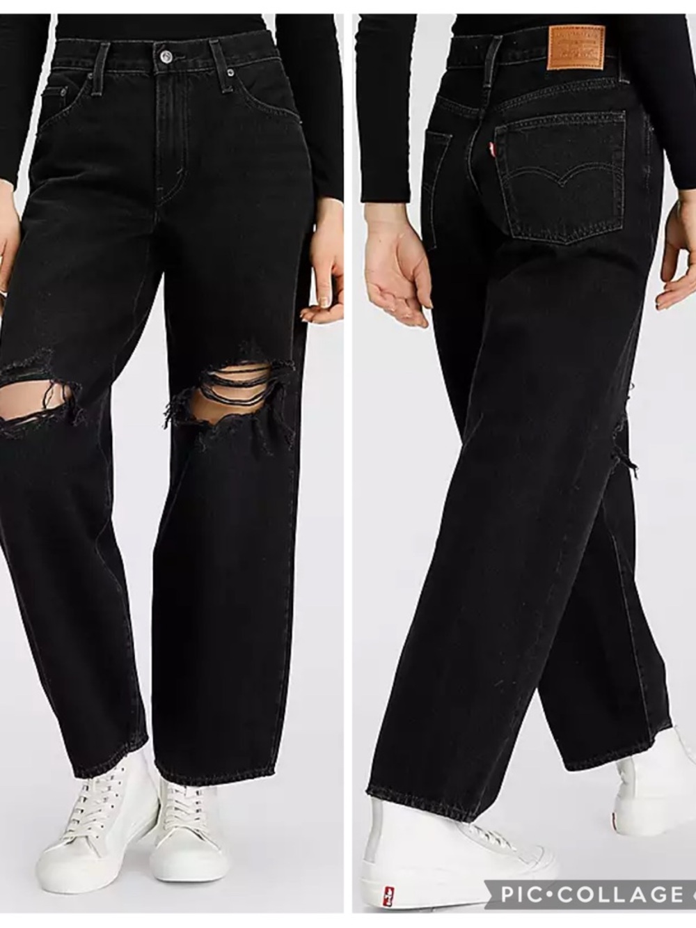 EUC Levi’s Mid-Rise Baggy Dad Black Wash Destroyed Effect Jeans